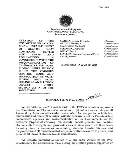 Comelec Resolution No. 10946 .